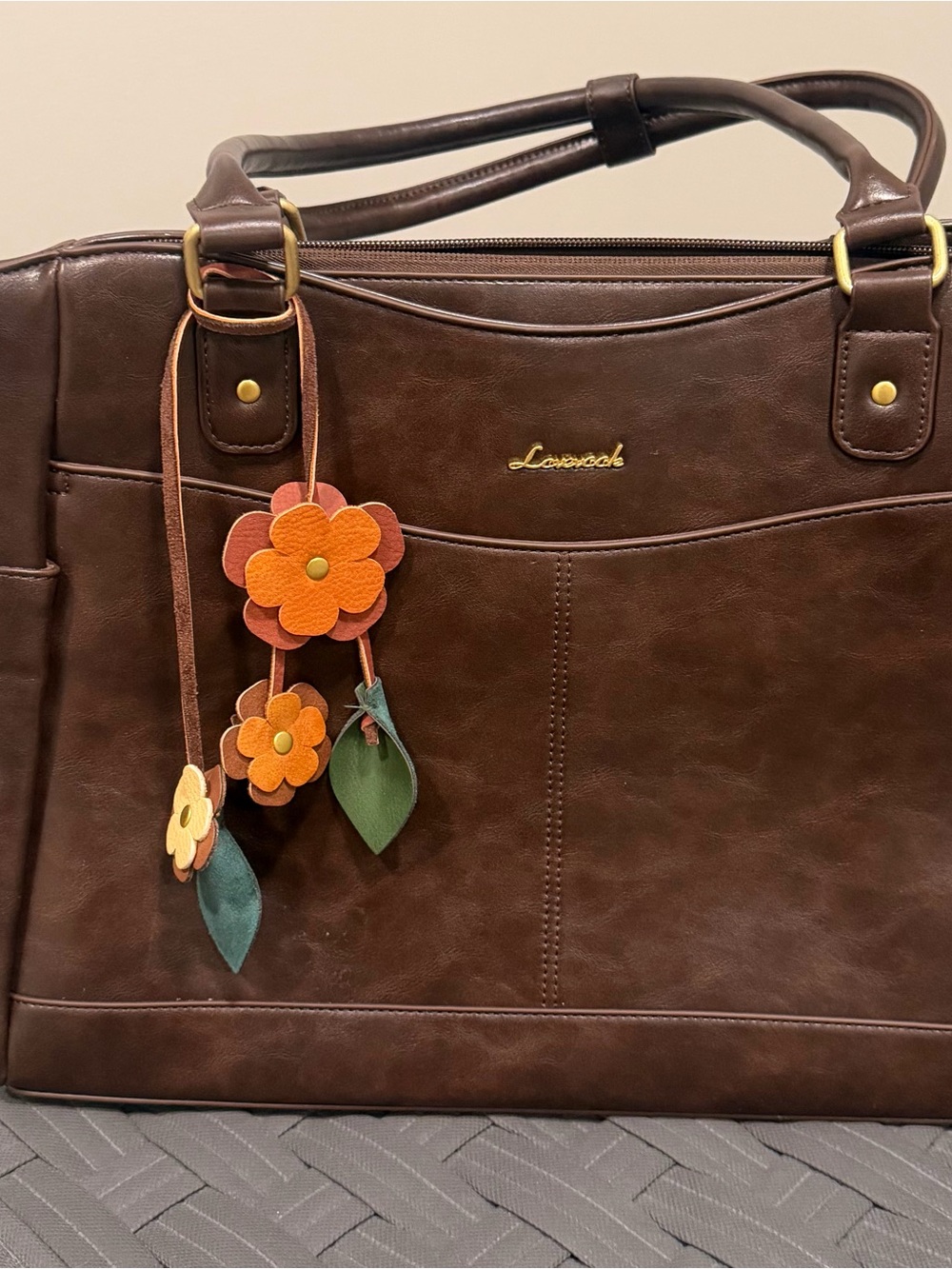 LOVEVOOK Brown Floral Accent Tote Bag